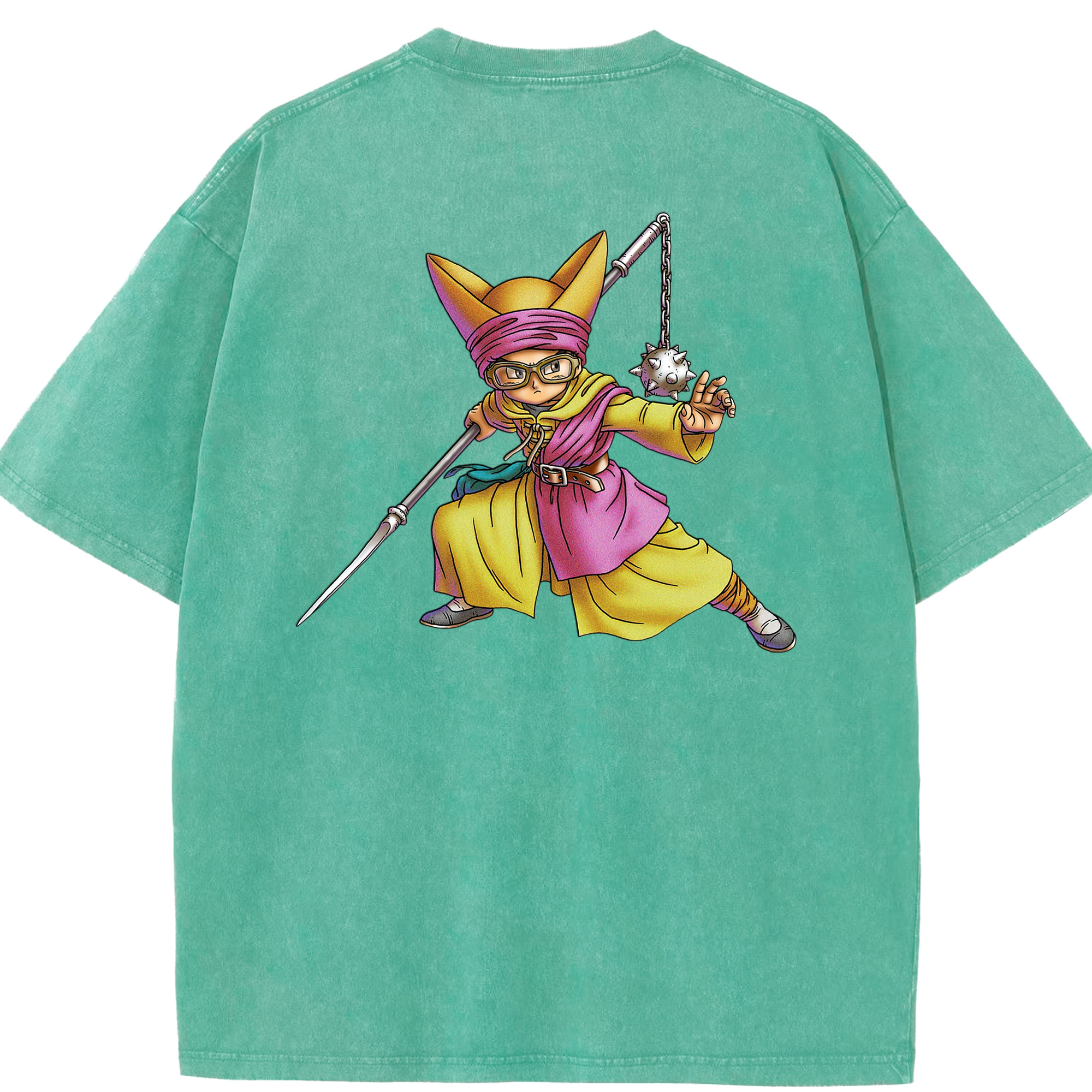 （画像用） ドラゴンクエスト Doragon Kuesuto Dragon Quest 綿100% ヴィンテージ風 半袖Tシャツ（背面プリント）